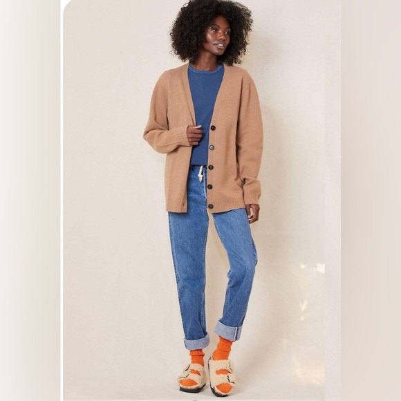 Ron Herman RHLA Cashmere Cardigan Orange Size M 2 Recycled Cashmere Yarn Italy - Picture 1 of 13